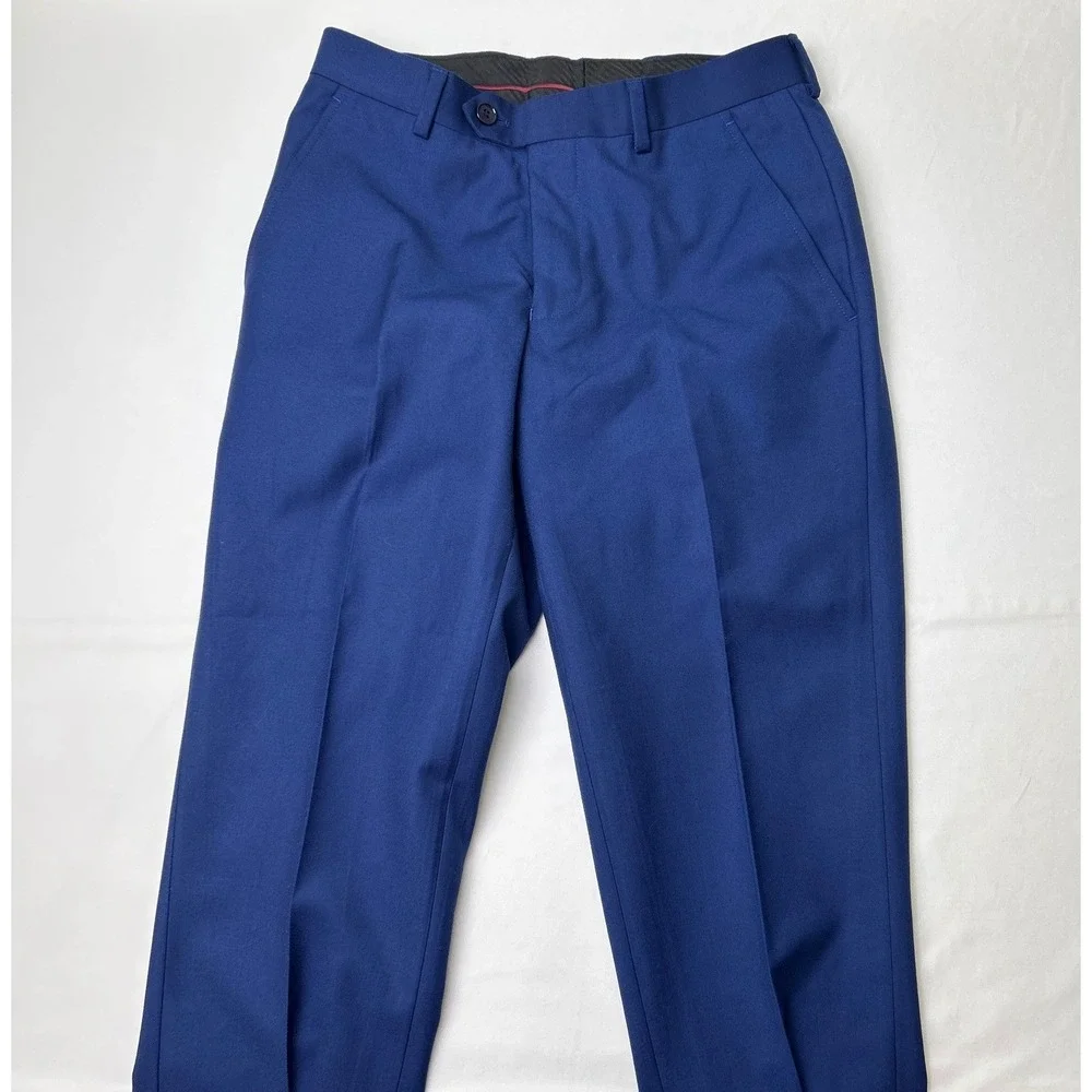Renoir Mens Slim Fit 2 Button Flat Front 2 Piece Suit Size 34/28 Royal Bluel
